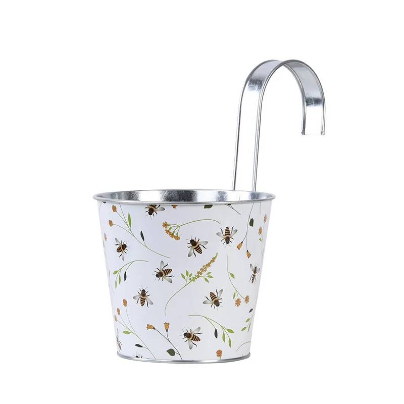 Cache-pot en acier motif abeille blanc L.15,9 cm P.26 cm H.25,7 cm - Image 2