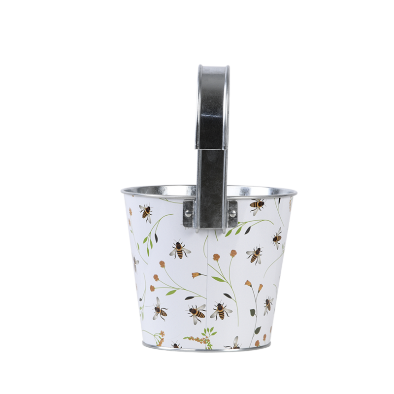 Cache-pot en acier motif abeille blanc L.15,9 cm P.26 cm H.25,7 cm - Image 6