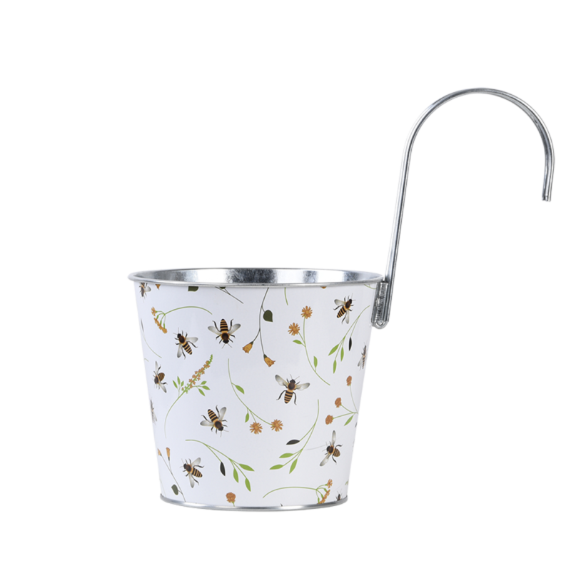 Cache-pot en acier motif abeille blanc L.15,9 cm P.26 cm H.25,7 cm - Image 3