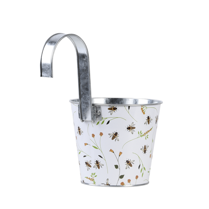 Cache-pot en acier motif abeille blanc L.15,9 cm P.26 cm H.25,7 cm - Image 4