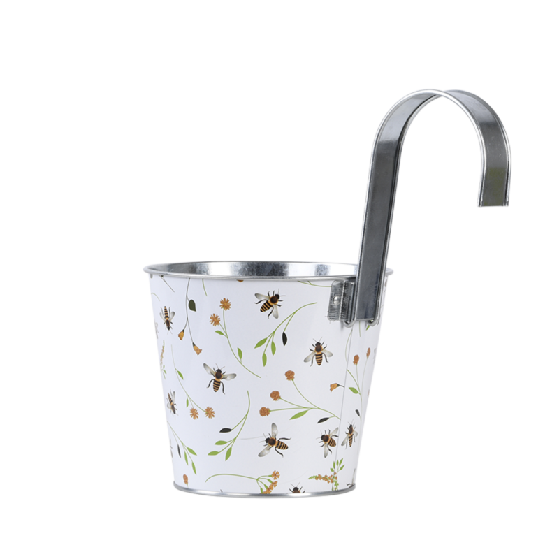 Cache-pot en acier motif abeille blanc L.15,9 cm P.26 cm H.25,7 cm - Image 5