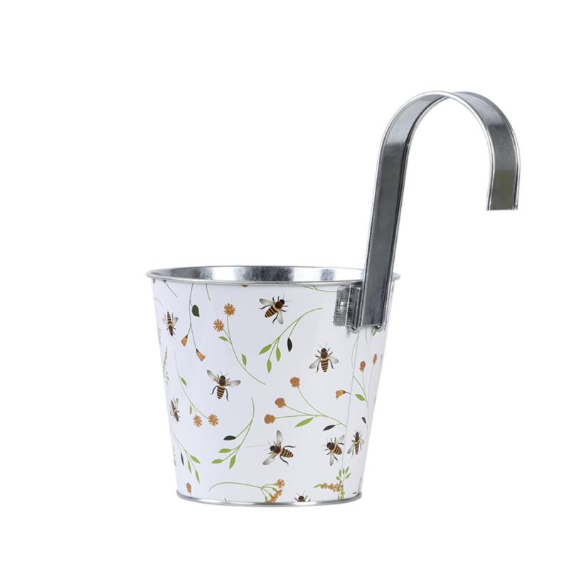 Cache-pot en acier motif abeille blanc L.15,9 cm P.26 cm H.25,7 cm - Image 9