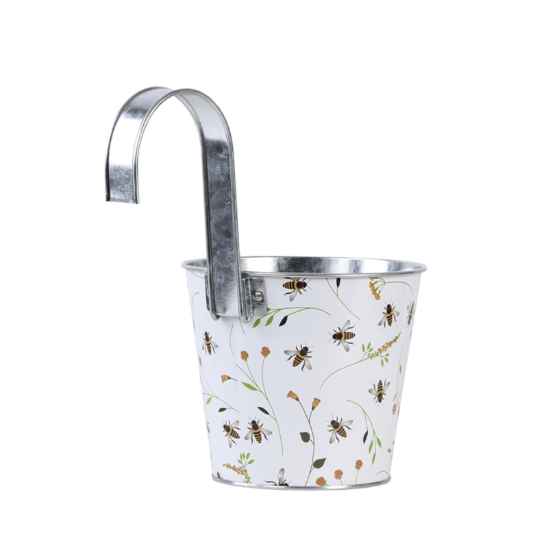 Cache-pot en acier motif abeille blanc L.15,9 cm P.26 cm H.25,7 cm - Image 10