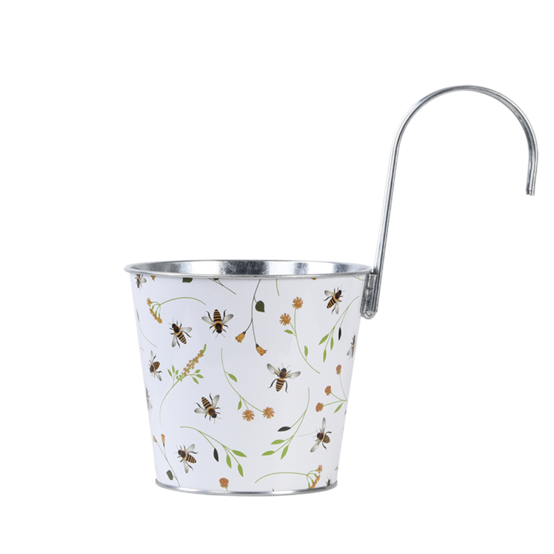 Cache-pot en acier motif abeille blanc L.15,9 cm P.26 cm H.25,7 cm - Image 8