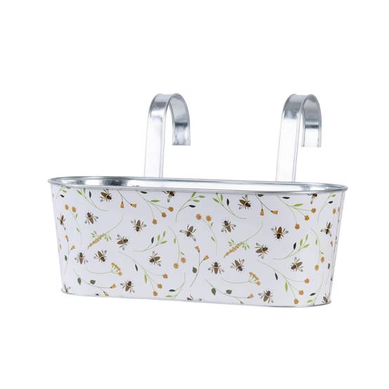 Jardinière zinc imprimée abeilles avec crochet