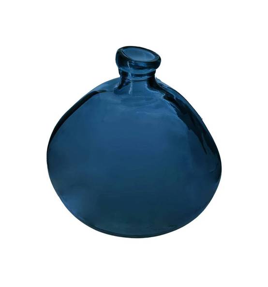 Vase rond verre recyclé bleu D 20 cm H 23 cm - ATMOSPHERA