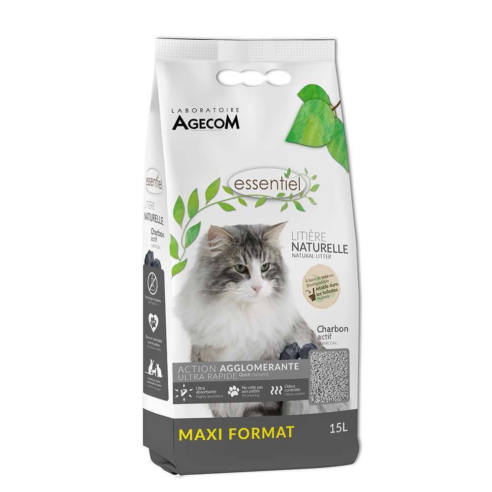 Essentiel - Litière naturelle pour chat Agglomérante au charbon Actif 15 L - ESSENTIEL