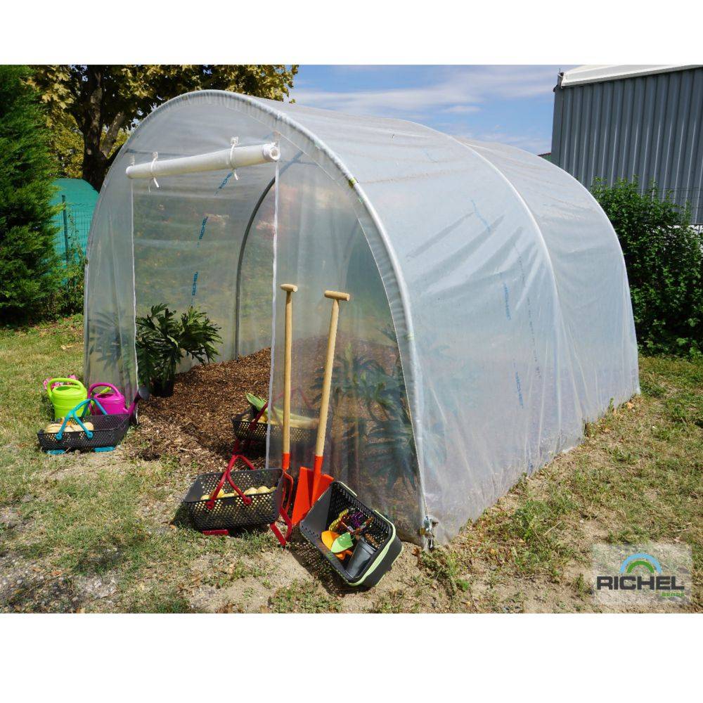 Richel Serre - Serre maraichère 9m² pied droit 1 porte zip acier galvanisé et PE L.3 x l.3 x H.2 m – Richel serre - Image 1