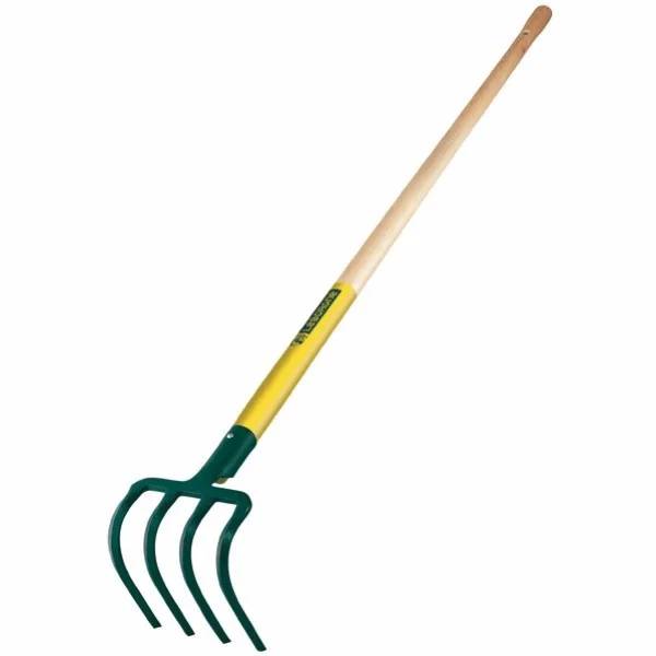 Croc de jardin 4 dents triangulaires acier vert manche bois 130cm - LEBORGNE - Image 2
