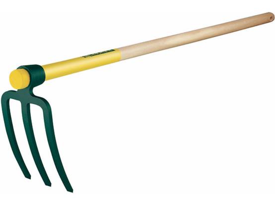 Croc de Jardin 3 Dents Plates Acier Vert Manche Bois 110 cm – LEBORGNE - Image 1