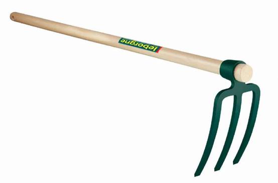 Croc de Jardin 3 Dents Plates Acier Vert Manche Bois 110 cm – LEBORGNE - Image 2