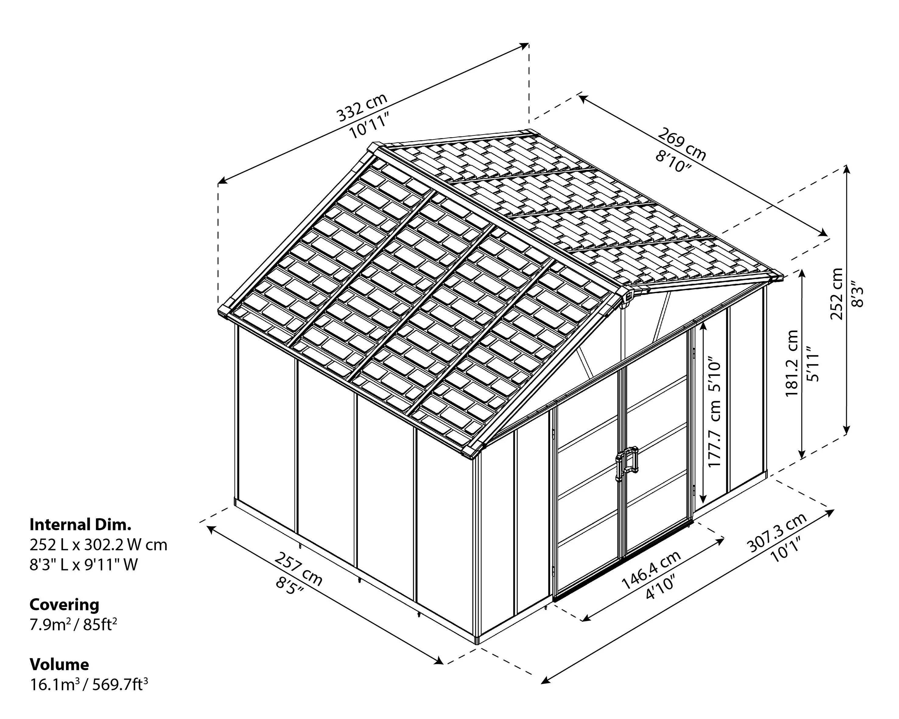 Canopia by Palram - Abri de jardin Polycarbonate Yukon avec plancher 11,7 m² Gris – PALRAM - Image 3