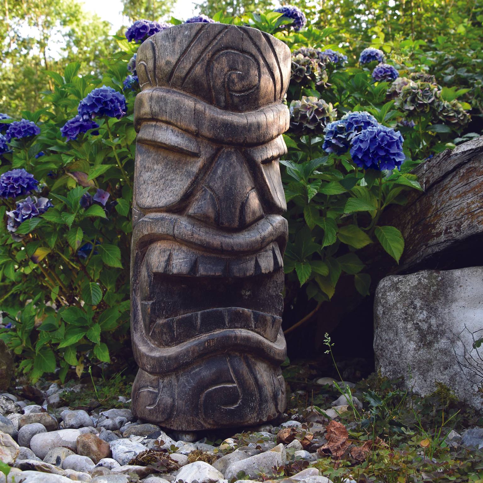 Totem Tiki Bois Coco Papaya - 100 Cm - Intérieur/extérieur - Neuf