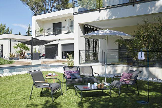 Fermob - Banquette de jardinn acier textilène gris carbone 2 places Coolside Fermob - Image 5