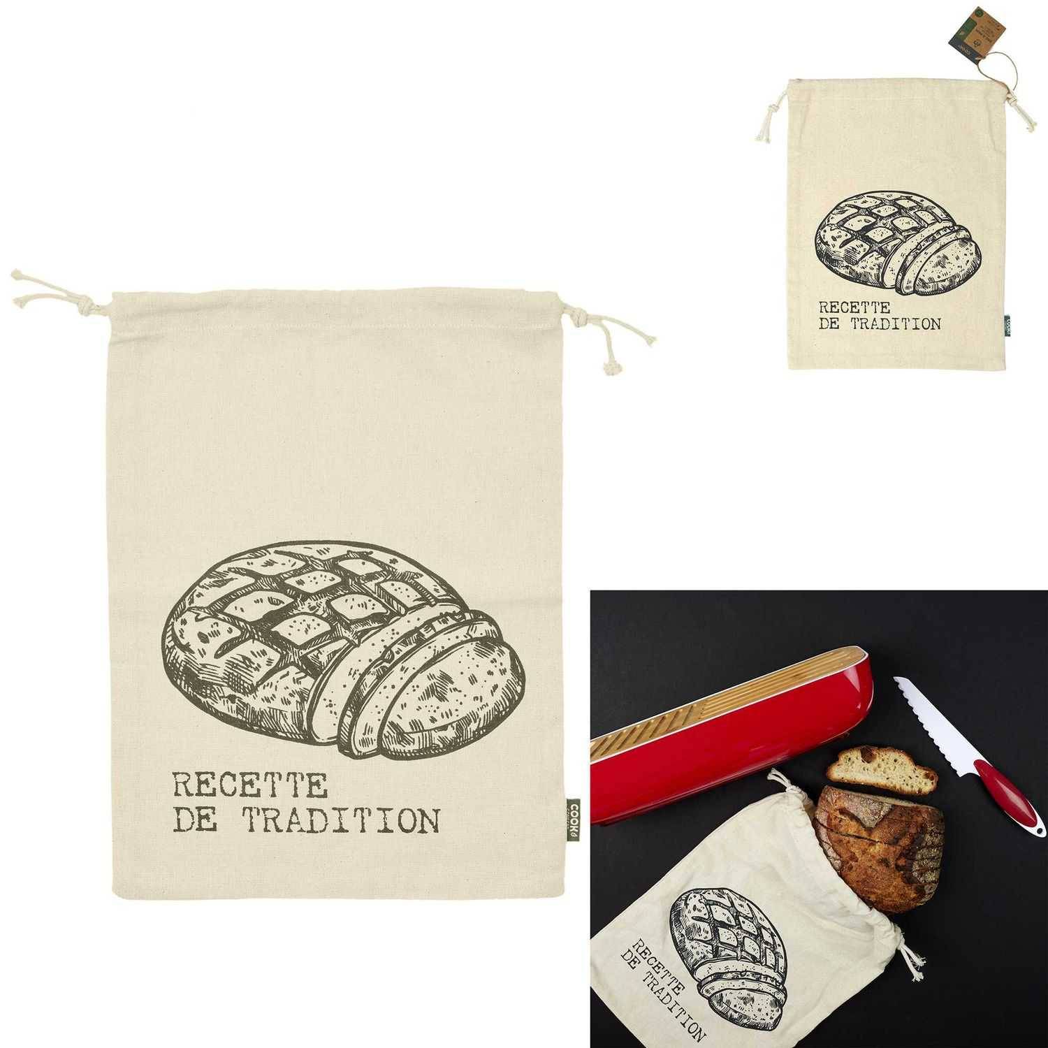 Sac à pain Toile Coton H 36 cm L 26 cm P 1,5 cm – Recette de tradition - Image 1