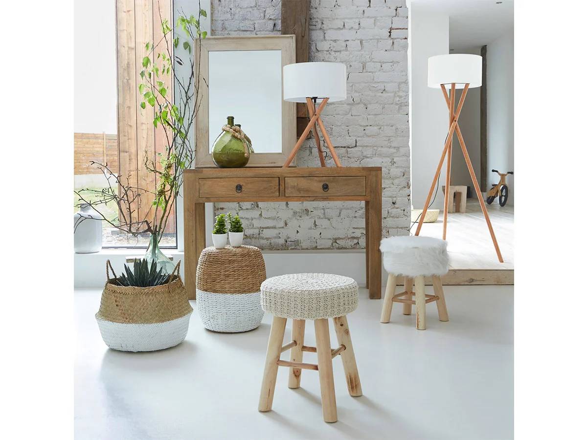 Tabouret effet fourrure blanc Ø 30 cm H 42 cm - ATMOSPHERA - Image 3