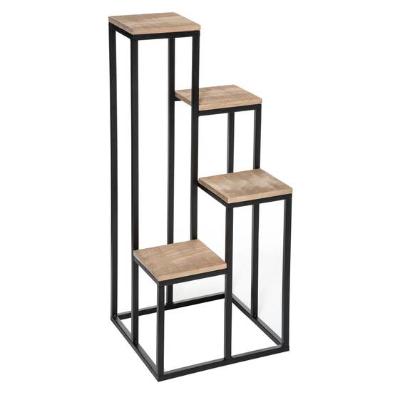 Étagère porte plantes métal noir bois H 88,5 cm - ATMOSPHERA - Image 1