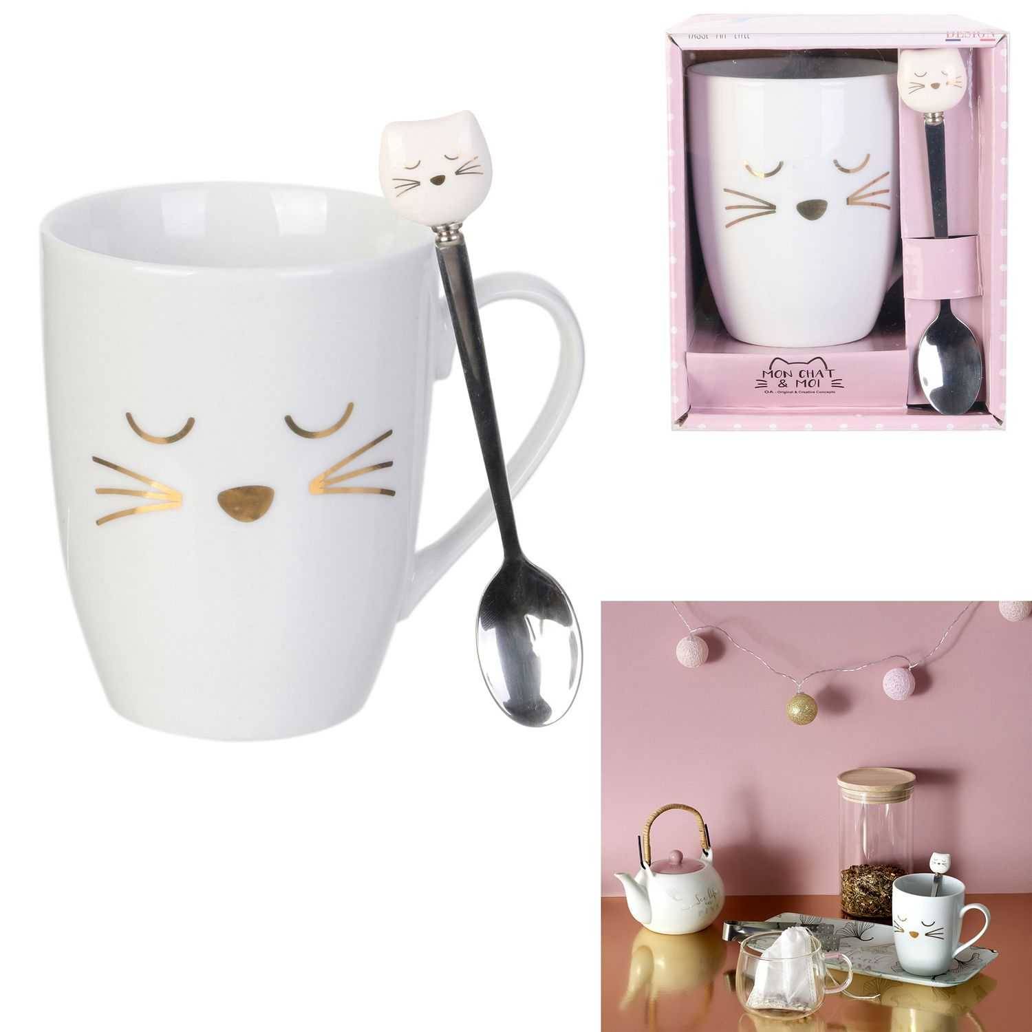 MUG AVEC CUILLERE CHAT M12