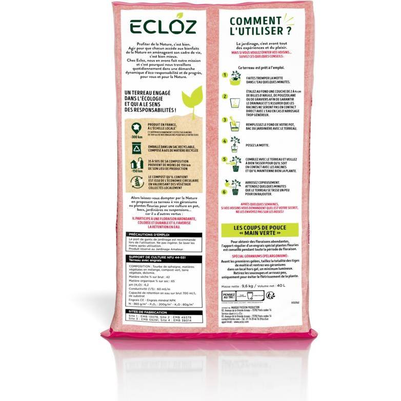 Ecloz - Terreau pour géraniums et plantes fleuries 40 L ECLOZ - Image 2