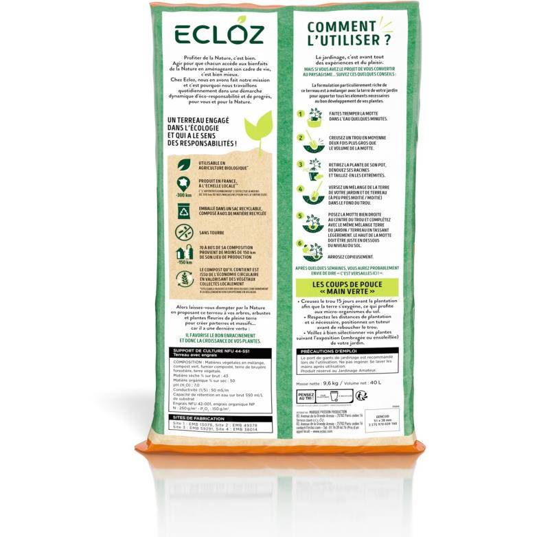 Ecloz - Terreau arbres, arbustes Pleine Terre Ecloz 40L - Image 2