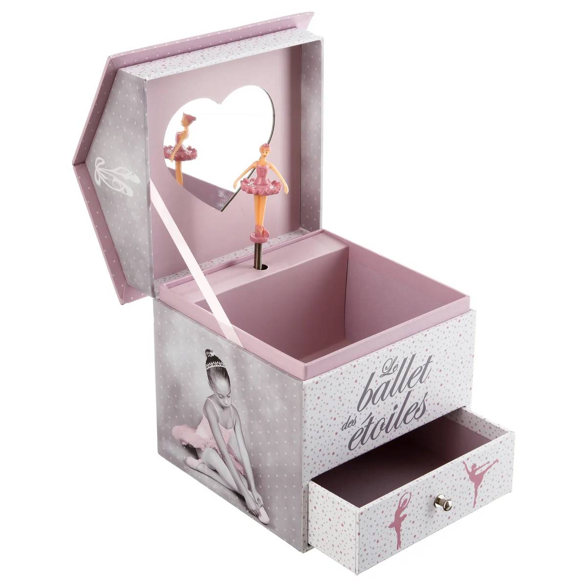 Boîte musicale ballerine carton gris/parme L 14 x l 14,5 x H 16 cm – ATMOSPHERA - Image 2