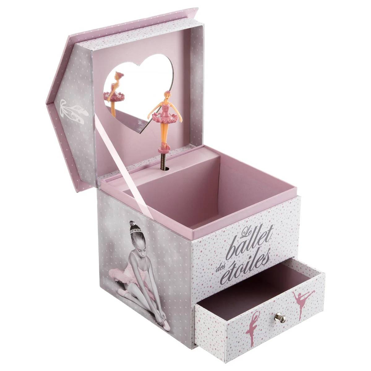 Boîte musicale ballerine carton gris/parme L 14 x l 14,5 x H 16 cm – ATMOSPHERA - Image 1