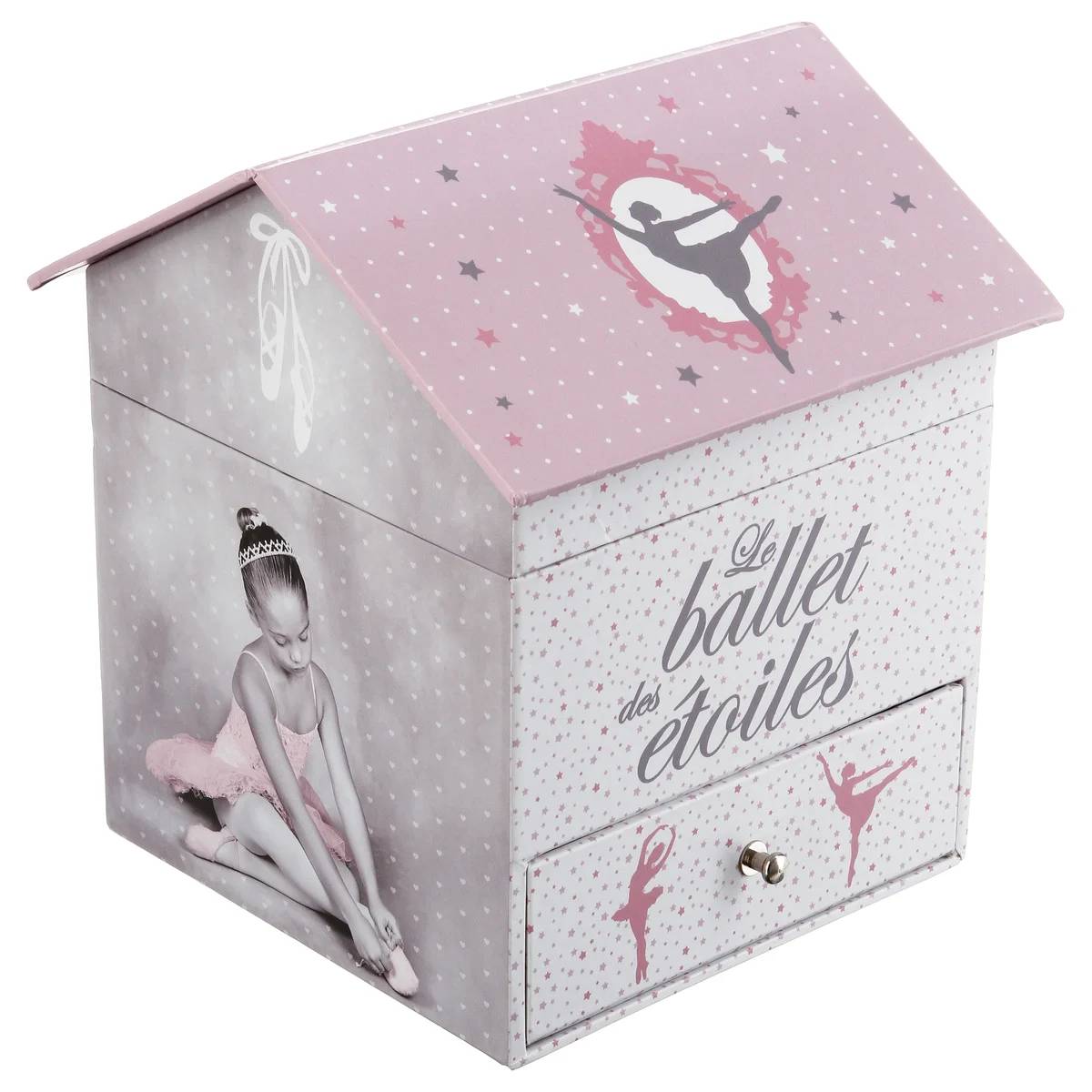 Boîte musicale ballerine carton gris/parme L 14 x l 14,5 x H 16 cm – ATMOSPHERA - Image 3