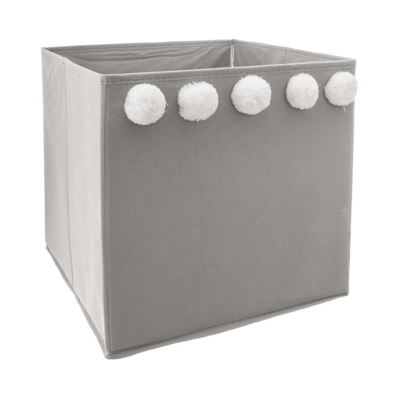 Bac de rangement polypropylène gris avec 5 pompons L. 29 x l. 29 x H. 29 cm - ATMOSPHERA - Image 1