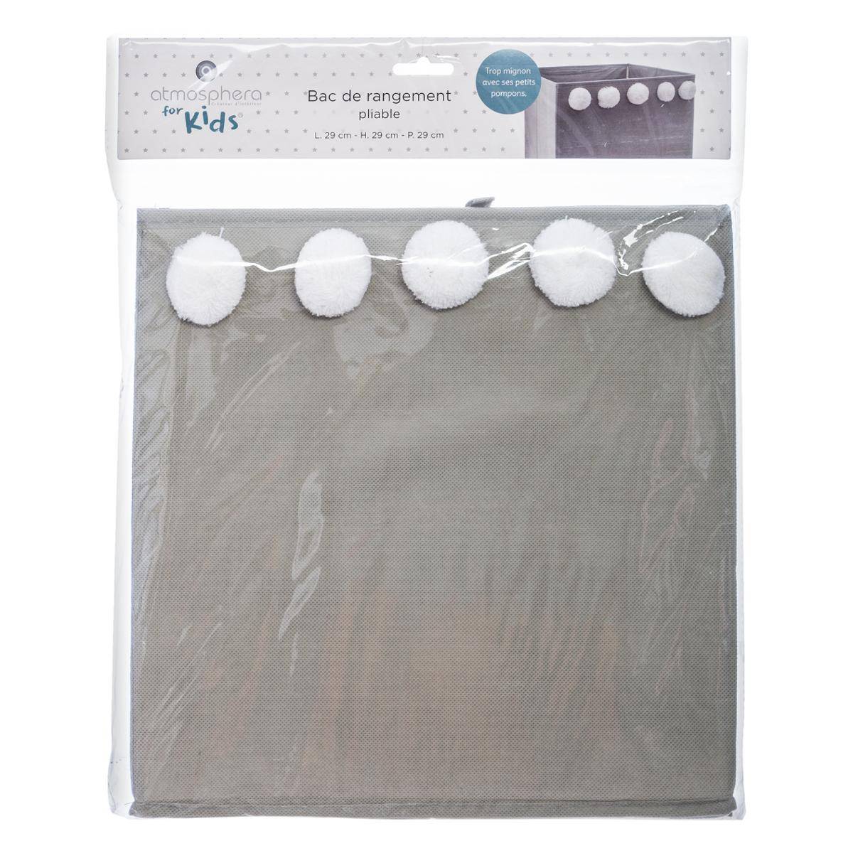 Bac de rangement polypropylène gris avec 5 pompons L. 29 x l. 29 x H. 29 cm - ATMOSPHERA - Image 2