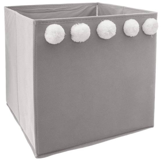 Bac de rangement polypropylène gris avec 5 pompons L. 29 x l. 29 x H. 29 cm - ATMOSPHERA - Image 4