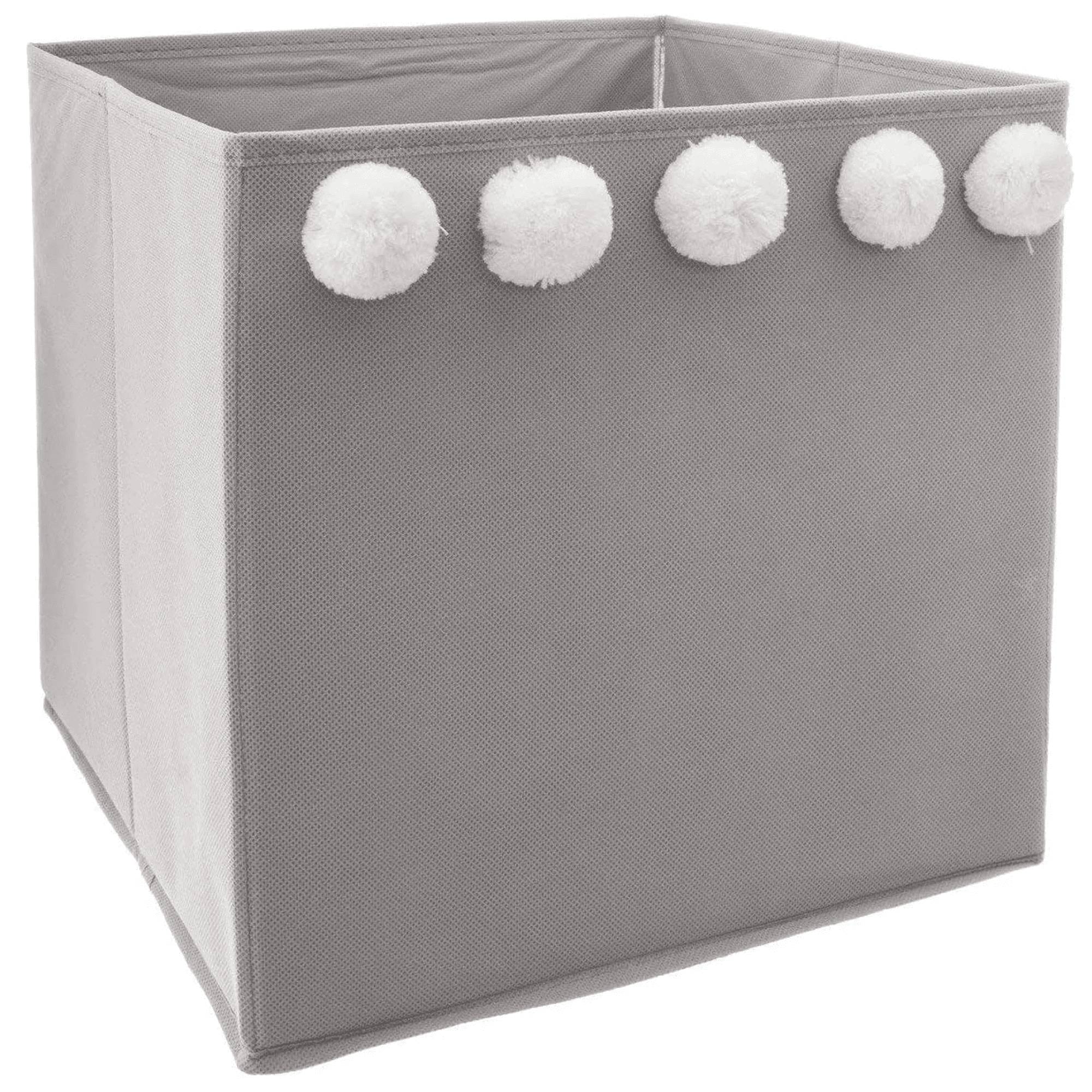 Bac de rangement polypropylène gris avec 5 pompons L. 29 x l. 29 x H. 29 cm - ATMOSPHERA - Image 4