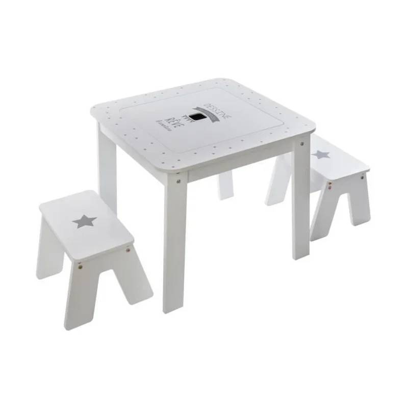 Ensemble table + 2 tabourets enfant MDF Blanc Gris Dream Atmosphera - Image 6