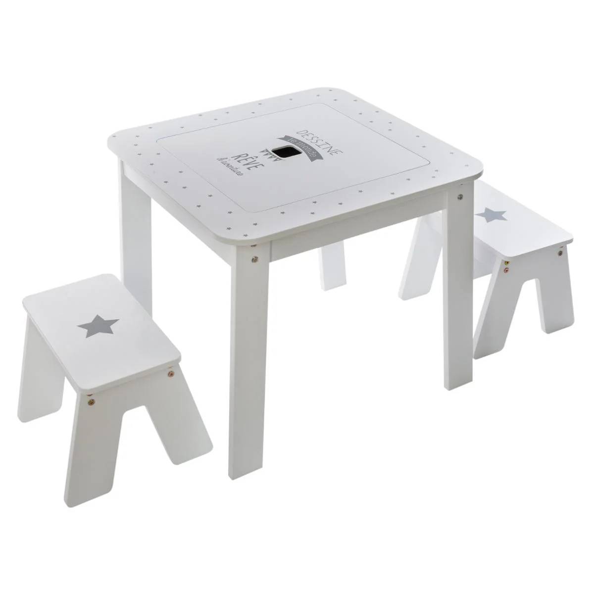 Ensemble table + 2 tabourets enfant MDF Blanc Gris Dream Atmosphera - Image 1