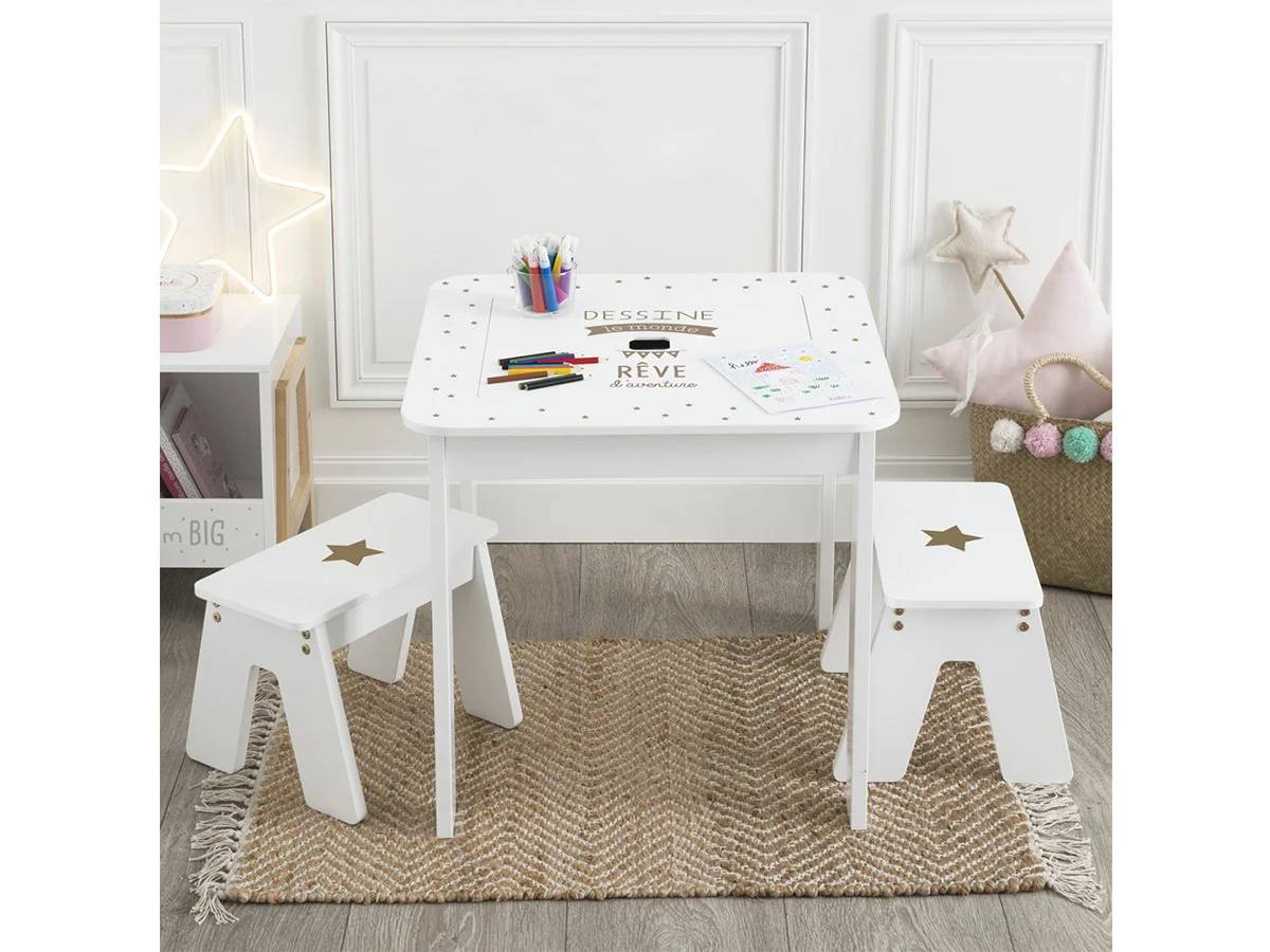 Ensemble table + 2 tabourets enfant MDF Blanc Gris Dream Atmosphera - Image 8