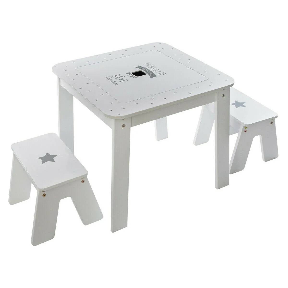 Ensemble table + 2 tabourets enfant MDF Blanc Gris Dream Atmosphera - Image 3