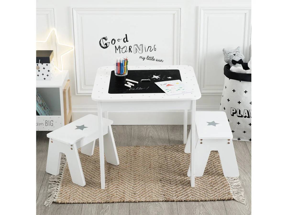 Ensemble table + 2 tabourets enfant MDF Blanc Gris Dream Atmosphera - Image 7