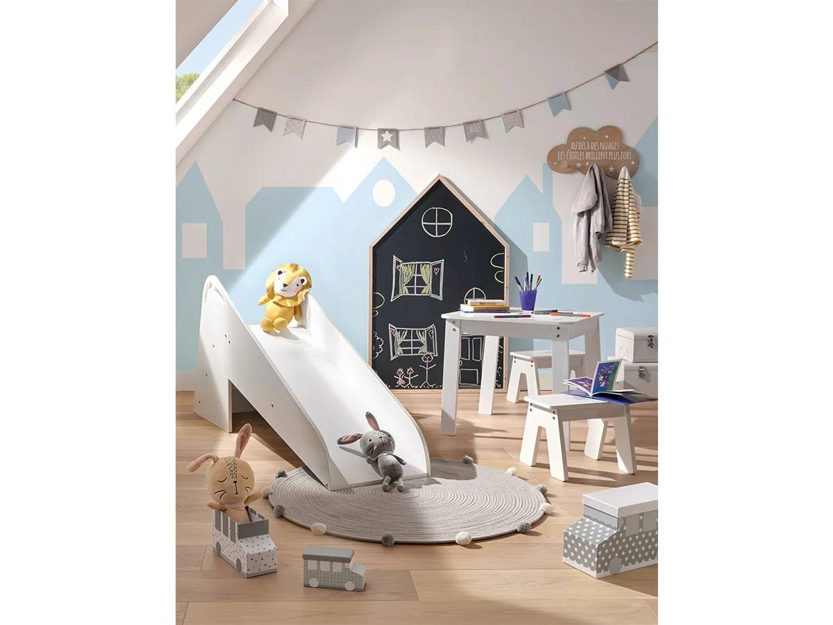Ensemble table + 2 tabourets enfant MDF Blanc Gris Dream Atmosphera - Image 5