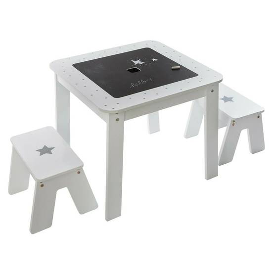 Ensemble table + 2 tabourets enfant MDF Blanc Gris Dream Atmosphera - Image 4