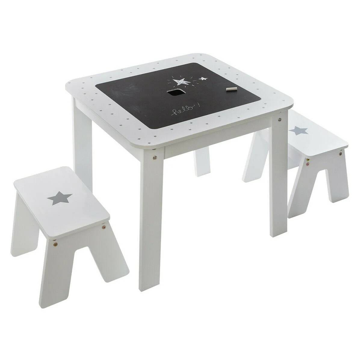 Ensemble table + 2 tabourets enfant MDF Blanc Gris Dream Atmosphera - Image 4