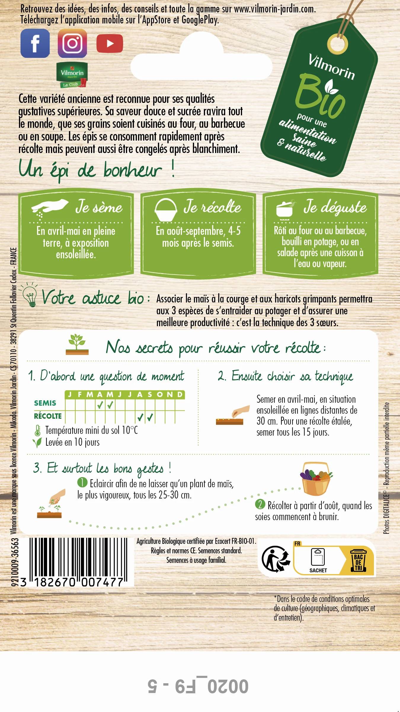 Vilmorin - Maïs Golden Bantam Bio serie 2 sachet graines 7 g - Vilmorin - Image 1