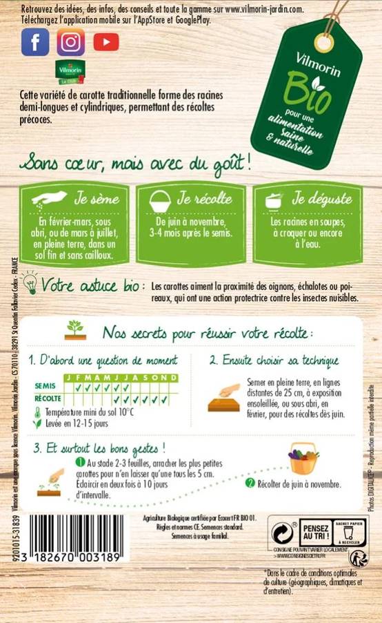 Vilmorin - Carotte Touchon Bio série 2 sachet graines 4 g - Vilmorin - Image 3