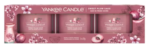 Yankee Candle - Coffret 3 Votives en Verre Sake Prunes douces L.6 x l.18 x H.5 cm