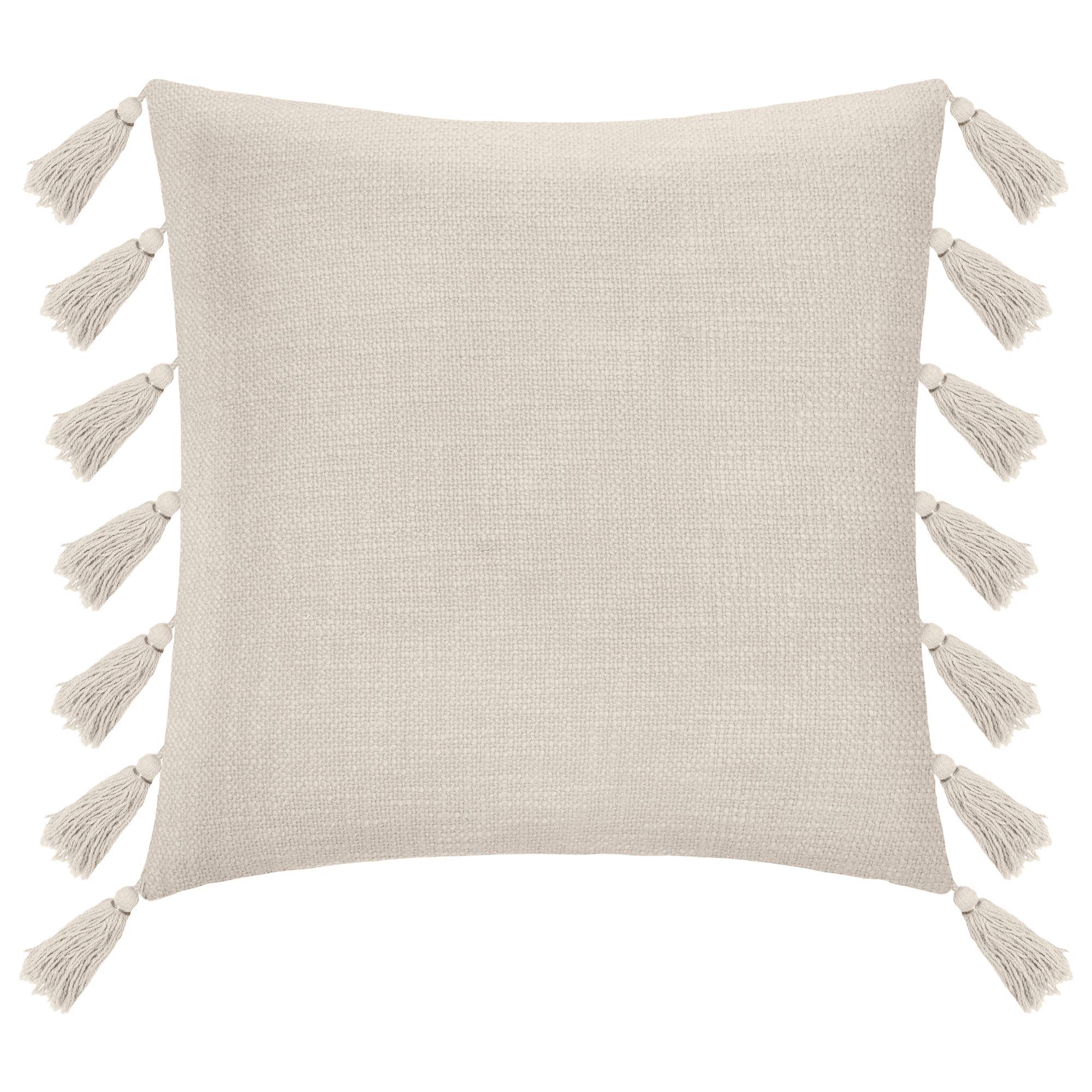 Coussin déhoussable coton pompons ivoire 50 x 50 cm - ATMOSPHERA