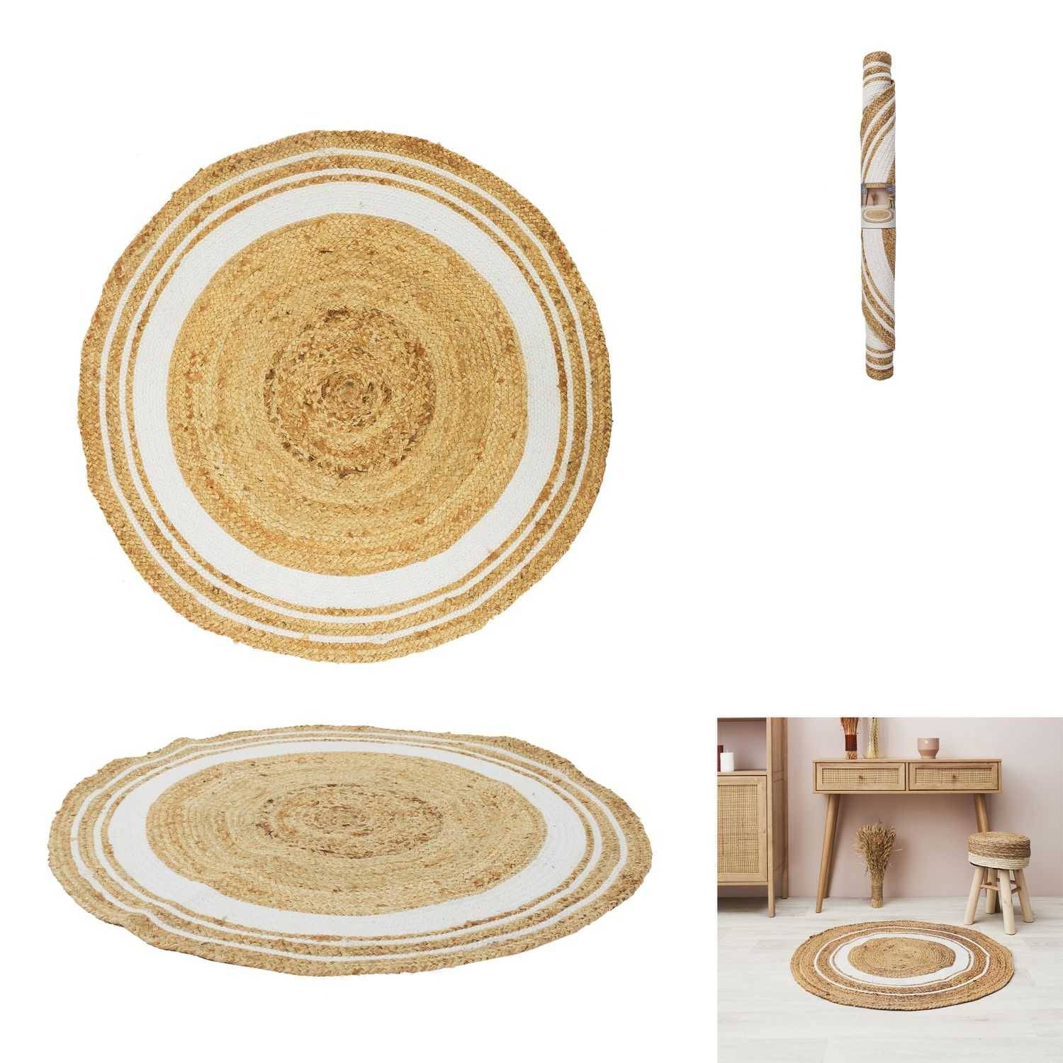TAPIS ROND JUTE COTON BLANC 90CM M4