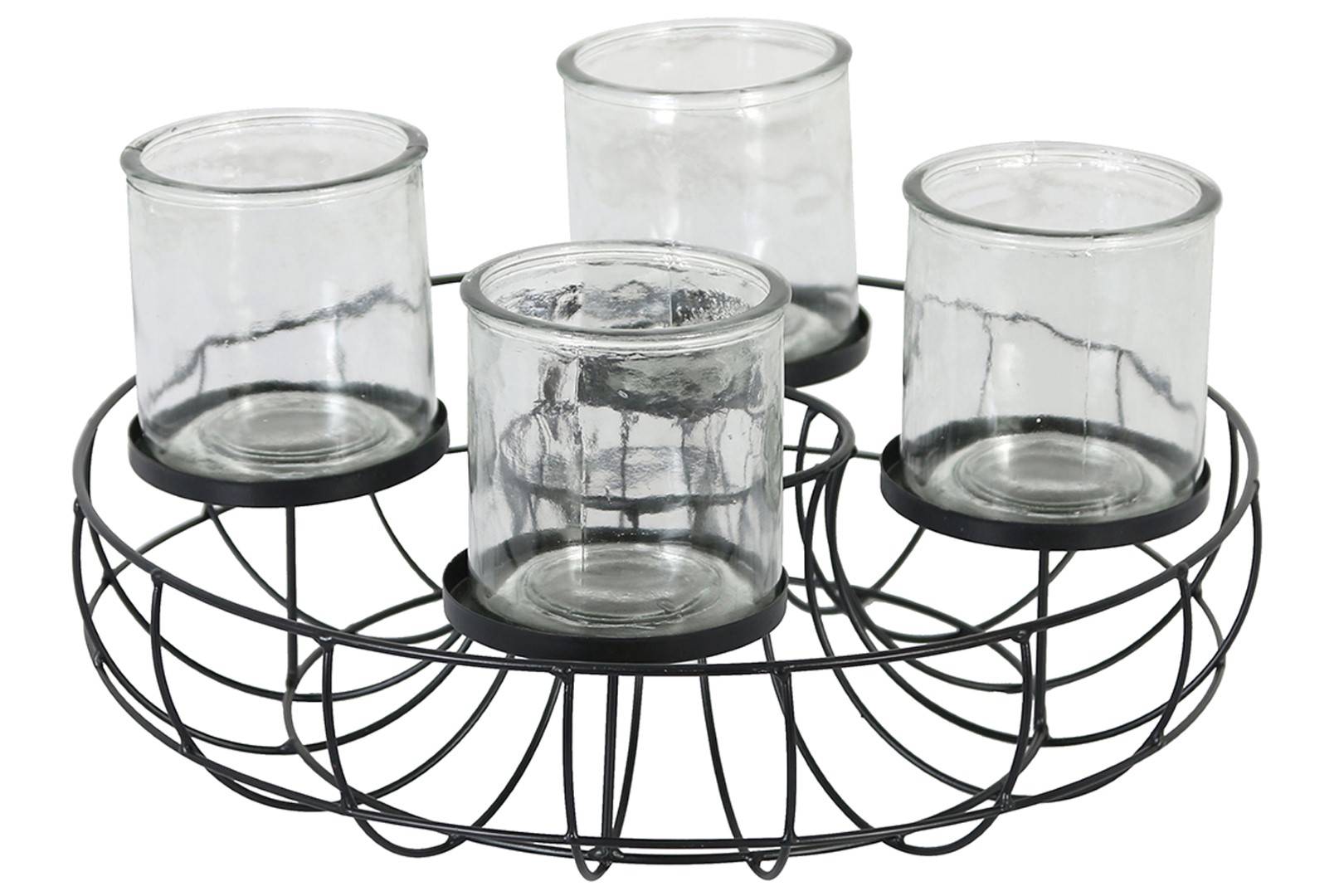 Centre de table métal avec 4 verres pour bougie Ø.38 x H.19 cm