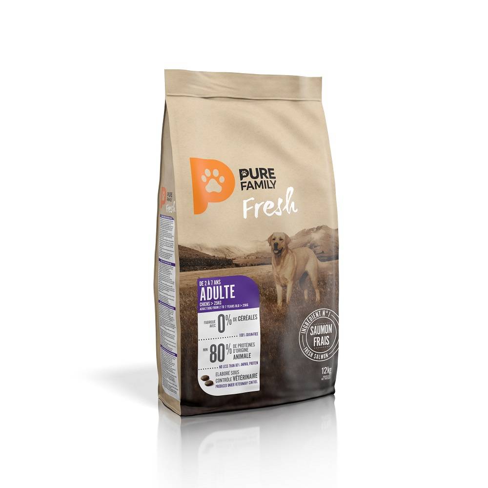 Pure Family Fresh - Croquettes chien de grande taille sans céréales saumon 12kg - Pure Family Fresh