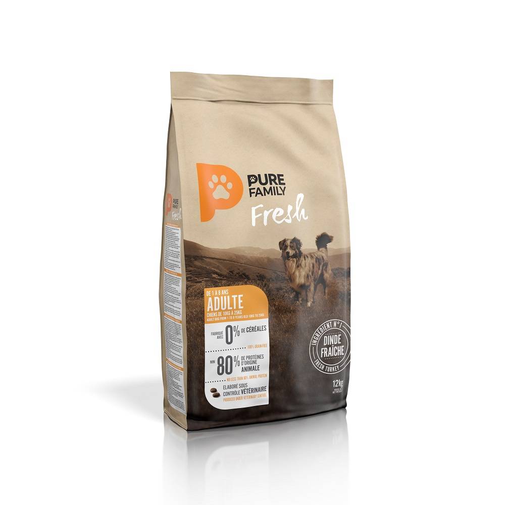 Pure Family Fresh - Croquettes chien de taille moyenne sans céréales dinde 12 kg - PURE FAMILY FRESH