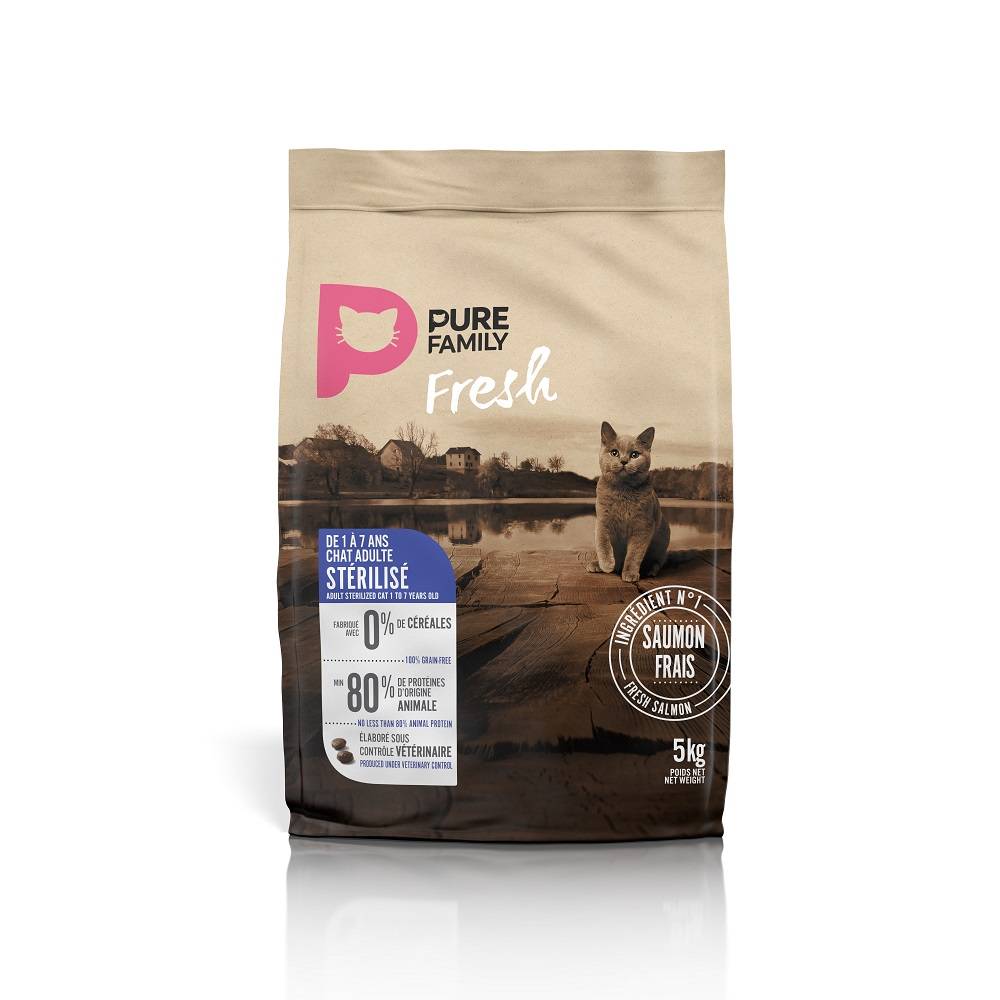 Pure Family Fresh - Croquettes chat stérilisé sans céréales au saumon 5kg - Pure Family Fresh