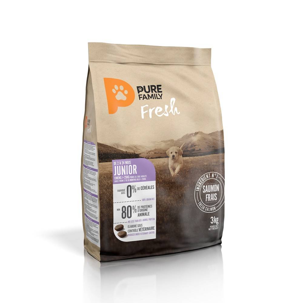 Pure Family Fresh - Croquettes chiot grande taille sans céréales saumon 3kg - Pure Family Fresh