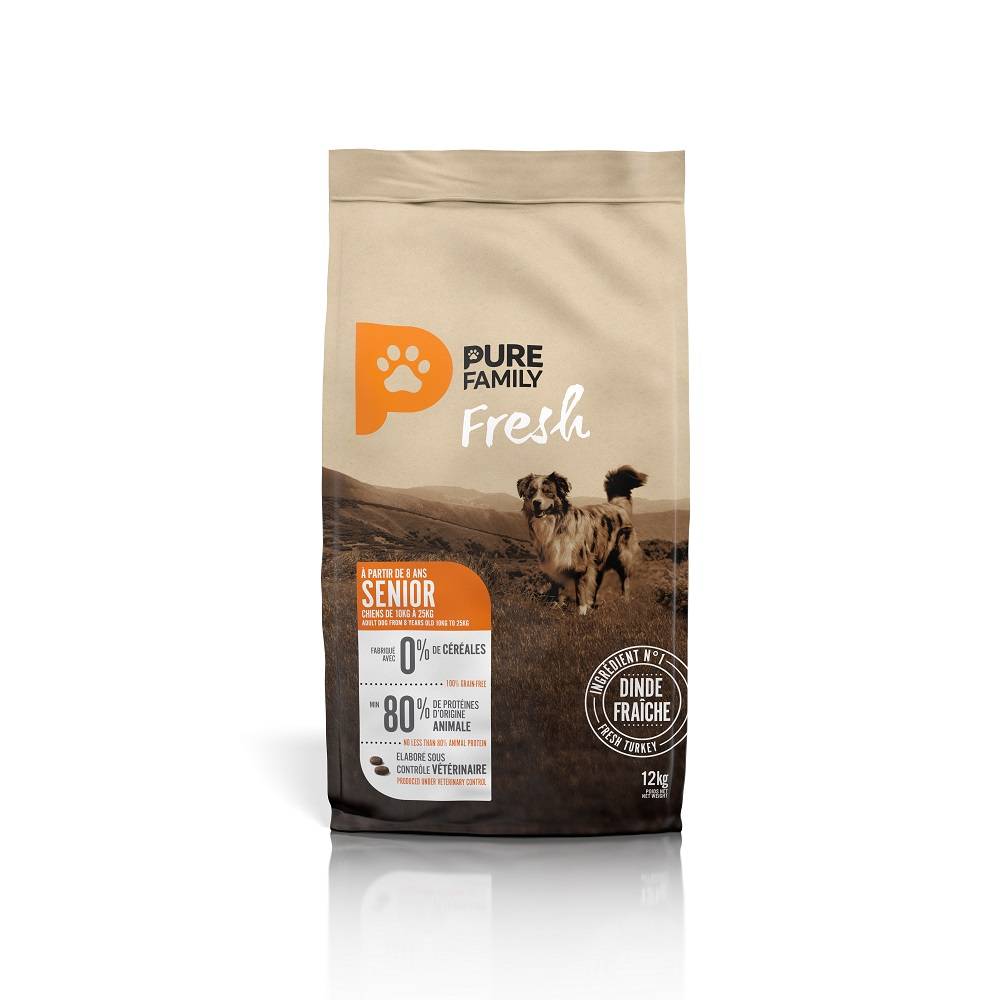 Pure Family Fresh - Croquettes chien senior taille moyenne sans céréales dinde 12kg - Pure Family Fresh